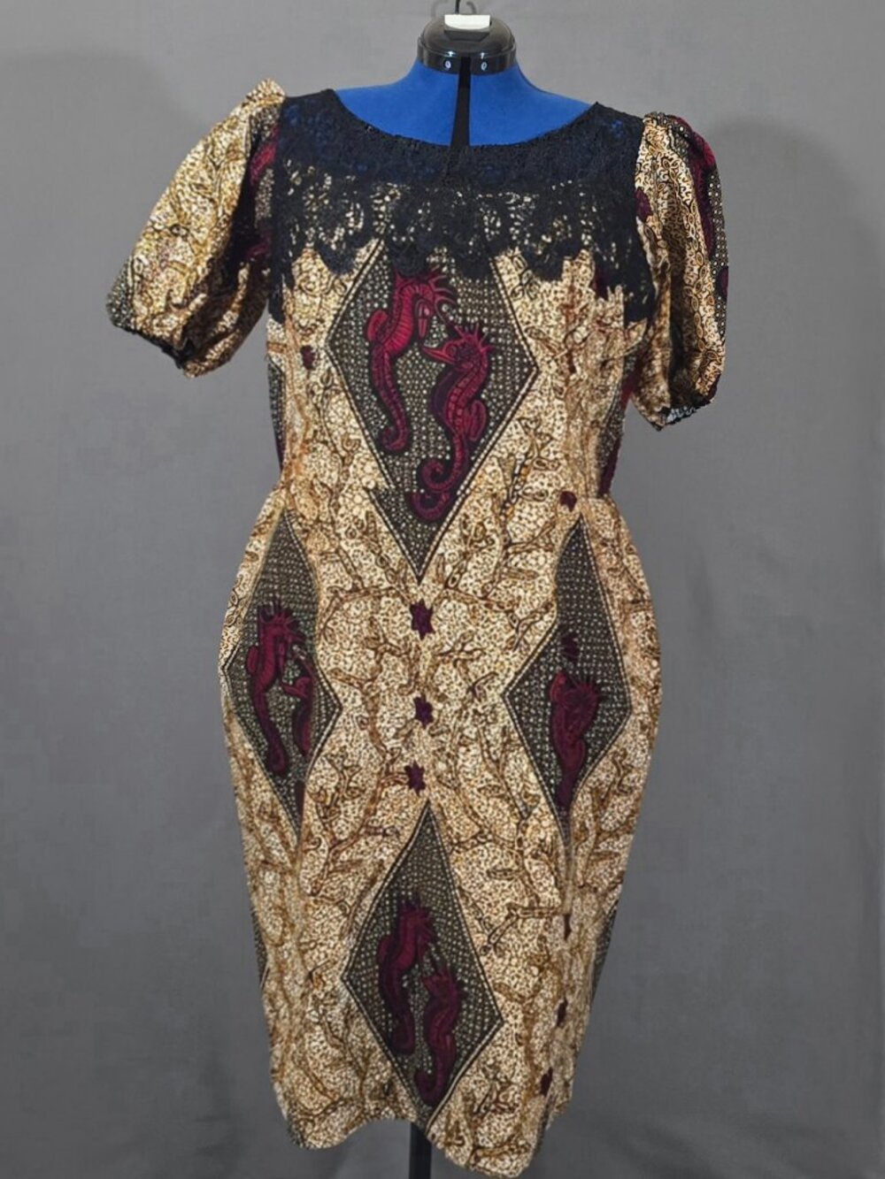 Kasbas Stitches Batik Dress Womens XL No Size Tag African Print Midi